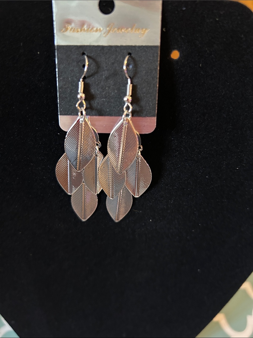 Fashion Jewelry Silver Layered Leaf Dangle Earrings